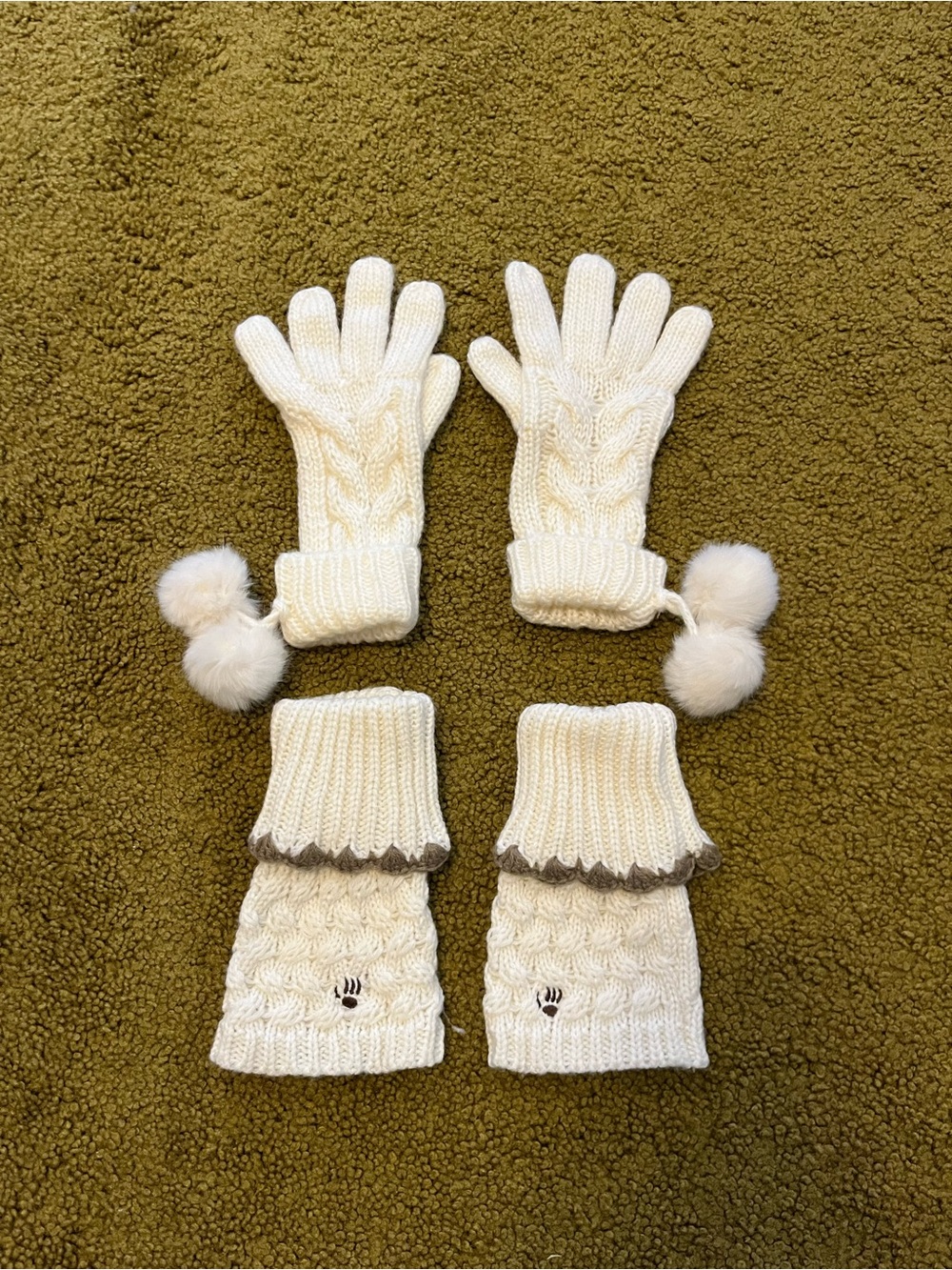 Cream Cable-Knit Gloves and Wrist Warmers Set